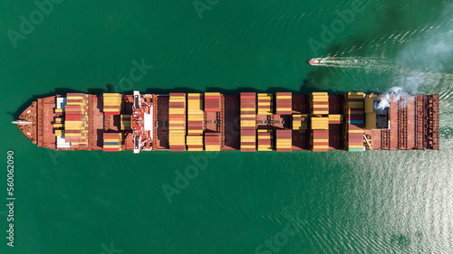 container cargo ship, import export commerce business and industry service logistic transportation International by container cargo ship in open sea, shipping logistic transport global 