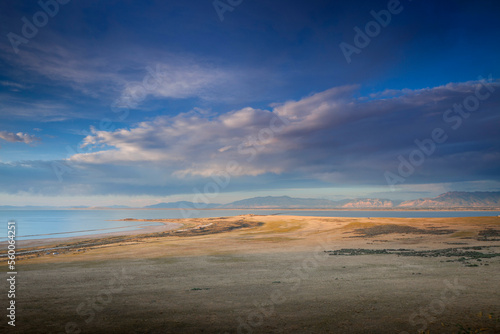 Clouds glide over the Great Salt Lake and Antelope Island, Utah.