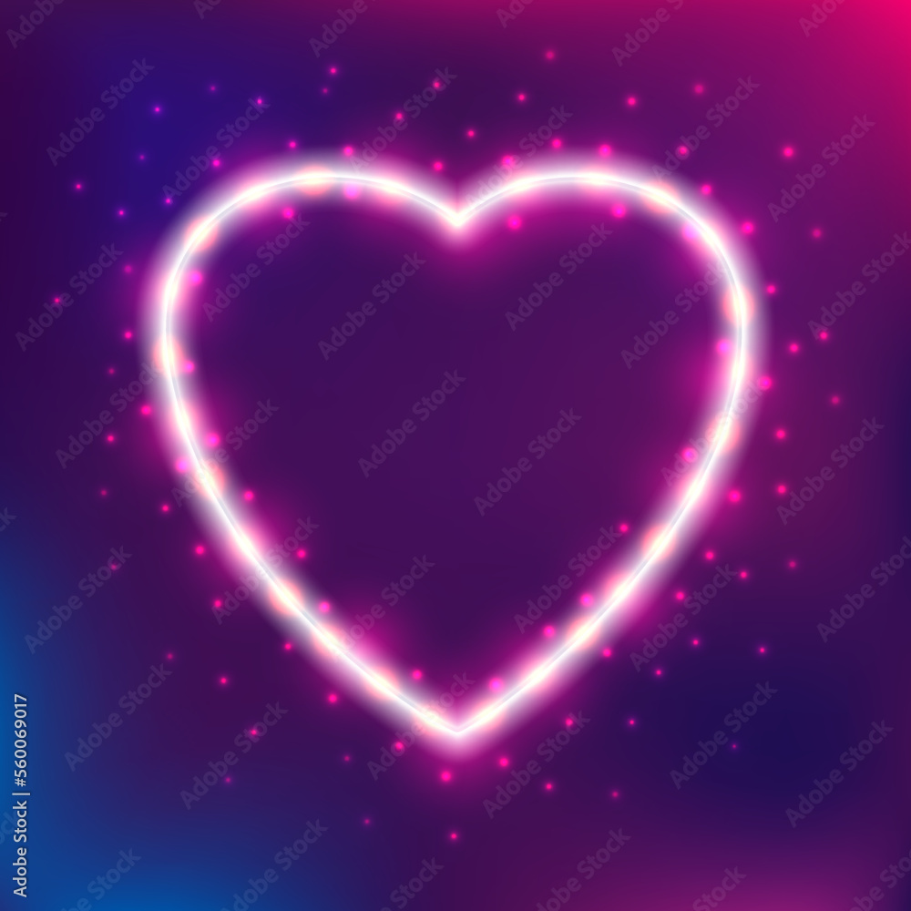 Neon heart shape. Vector illustration of realistic mockup, template for design. Vector illustration on a neon background. Neon heart shape. Vector illustration of realistic mockup, template for design. Vector illustration on a neon background.
