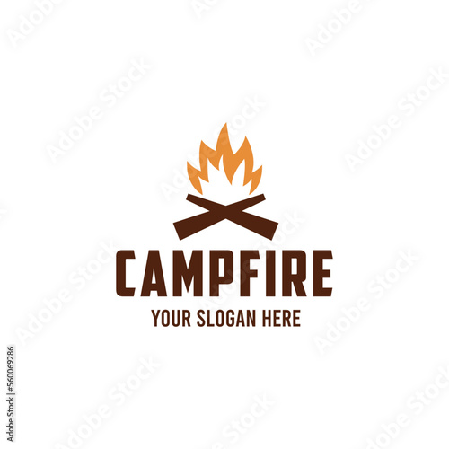 Emblem badge campfire bonfire logo design 