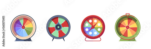 Set of Casino Fortune Wheels, Lucky Number Wheeling Roulette. Gambling Industry Entertainment Concept