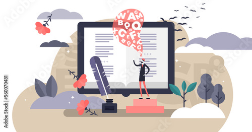 Poetry illustration, transparent background. Flat tiny poem manuscript author person concept. Abstract literature writing and classic culture science.