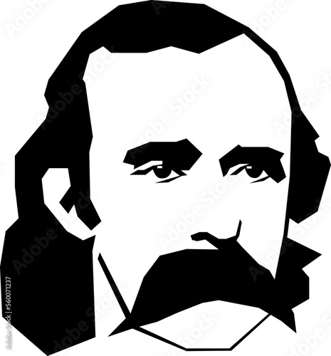 George Armstrong Custer, United States Army cavalry commander, 1839 - 1876, Stylized Black and White Vector Illustration