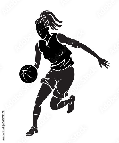 Female Basketball Athlete Dribbling Silhouette