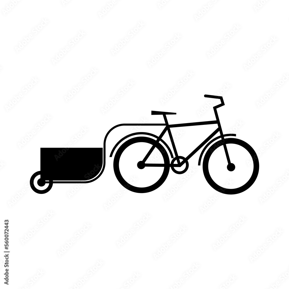 Fototapeta premium Cargo Bike silhouette icon. Bicycle with cart flat vector illustration