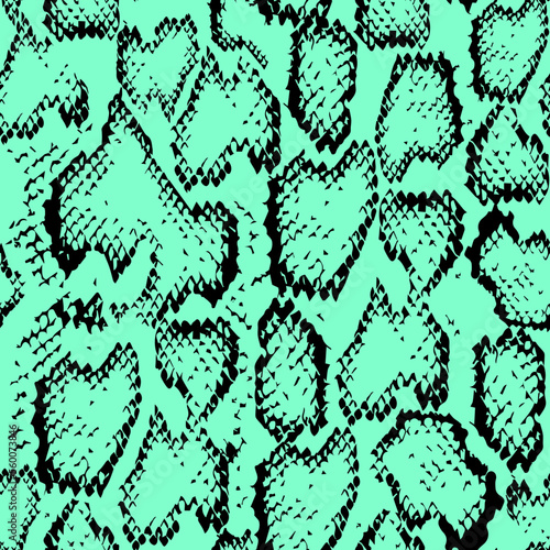 Python snake skin seamless pattern for fabric, stationery, wallpaper or print material. Reptile scales repeat texture. Sea green color.