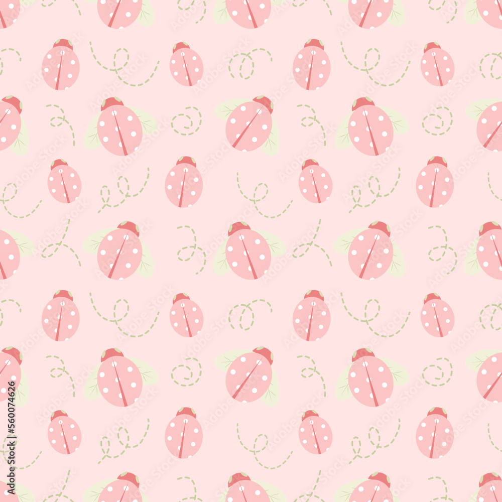 Cute pink ladybugs seamless pattern for baby fabric, kids textile, stationery or print material.