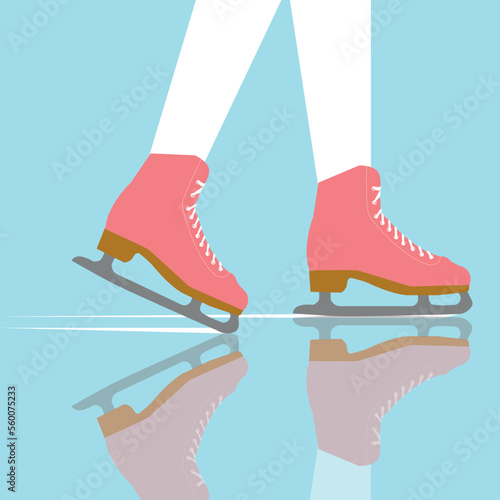 Illustration of a woman ice skating. Pink skates.