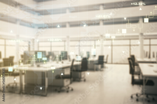 Wallpaper Mural Multi exposure of virtual abstract financial chart hologram and world map on modern corporate office background, research and analytics concept Torontodigital.ca