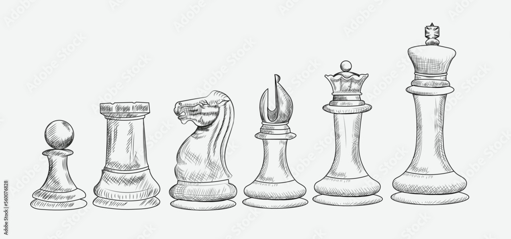 Hand-drawn sketch set of Chess pieces vector illustration Hand-drawn sketch set of Chess pieces vector illustration