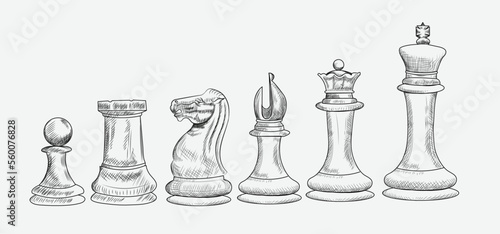 Hand-drawn sketch set of Chess pieces vector illustration 
