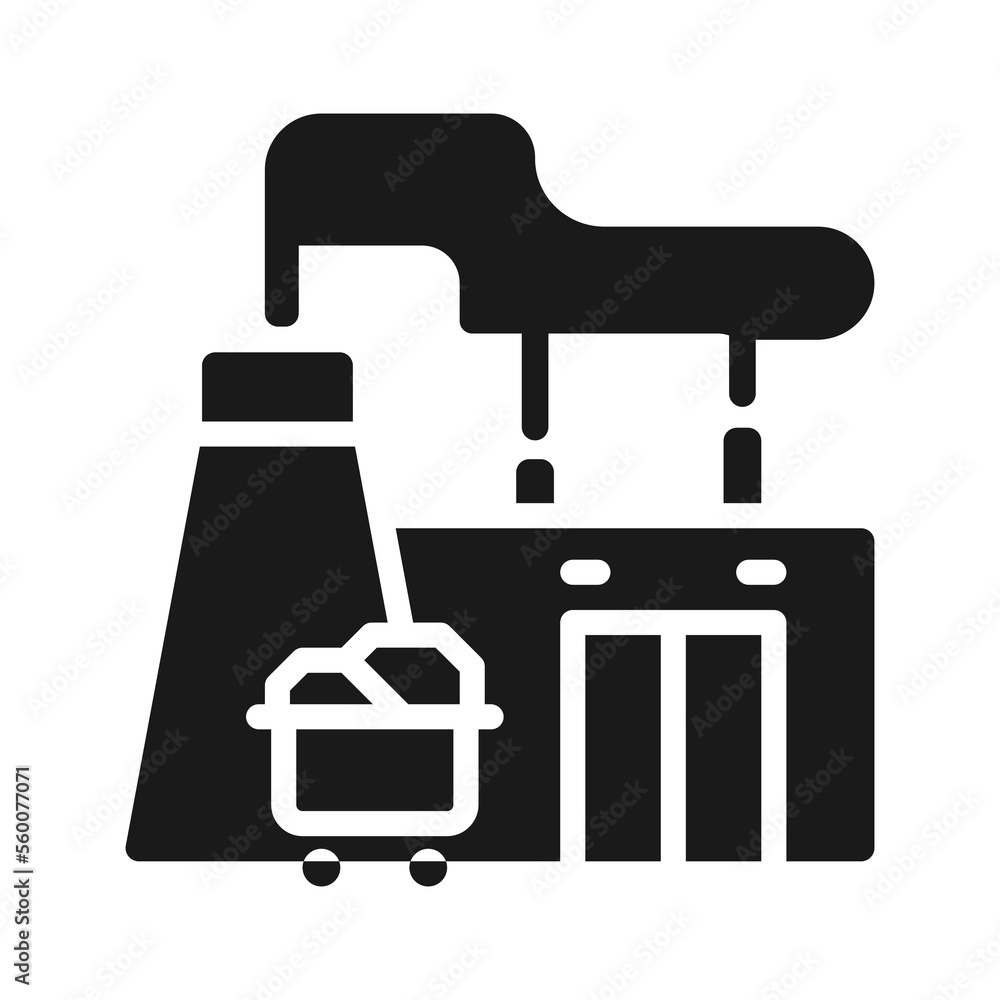 Fuel power plant black glyph icon. Thermal power station. Convert combustion into energy. Produce electricity. Silhouette symbol on white space. Solid pictogram. Vector isolated illustration Fuel power plant black glyph icon. Thermal power station. Convert combustion into energy. Produce electricity. Silhouette symbol on white space. Solid pictogram. Vector isolated illustration