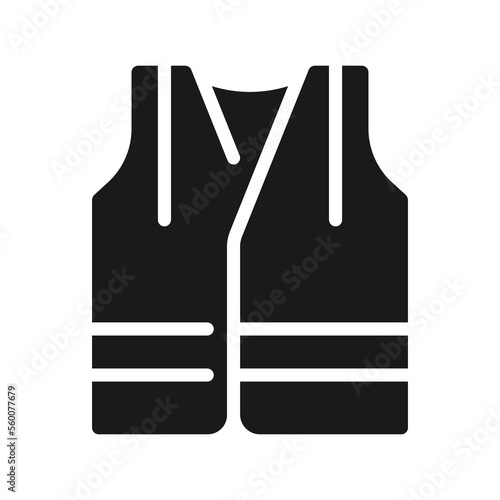 Reflective vest black glyph icon. Visible uniform for miners. Personal protection. Heavy industry equipment. Silhouette symbol on white space. Solid pictogram. Vector isolated illustration