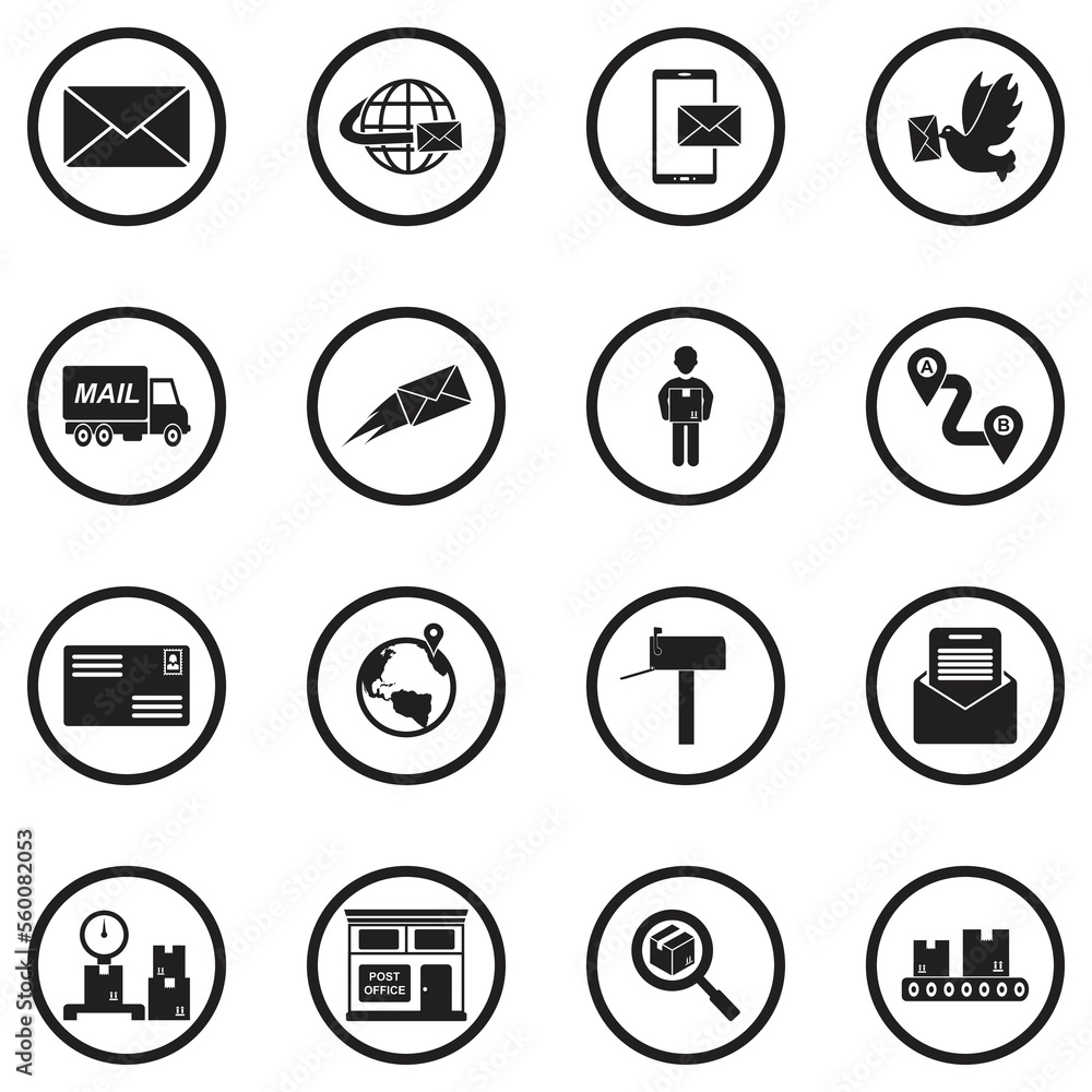 Obraz premium Mail Icons. Black Flat Design In Circle. Vector Illustration.