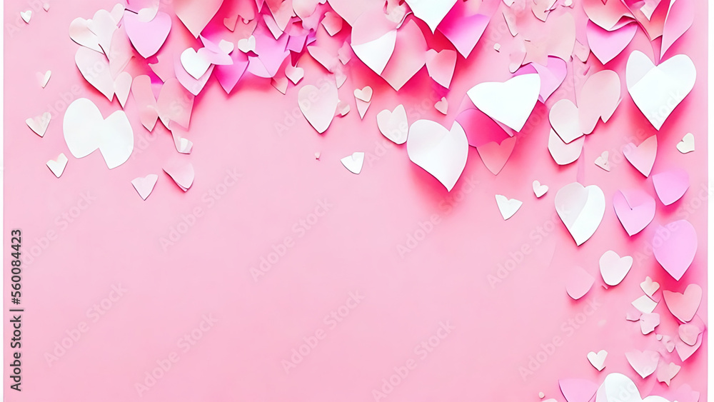 pink background with balloons, Happy Valentine's card or banner, Generative AI