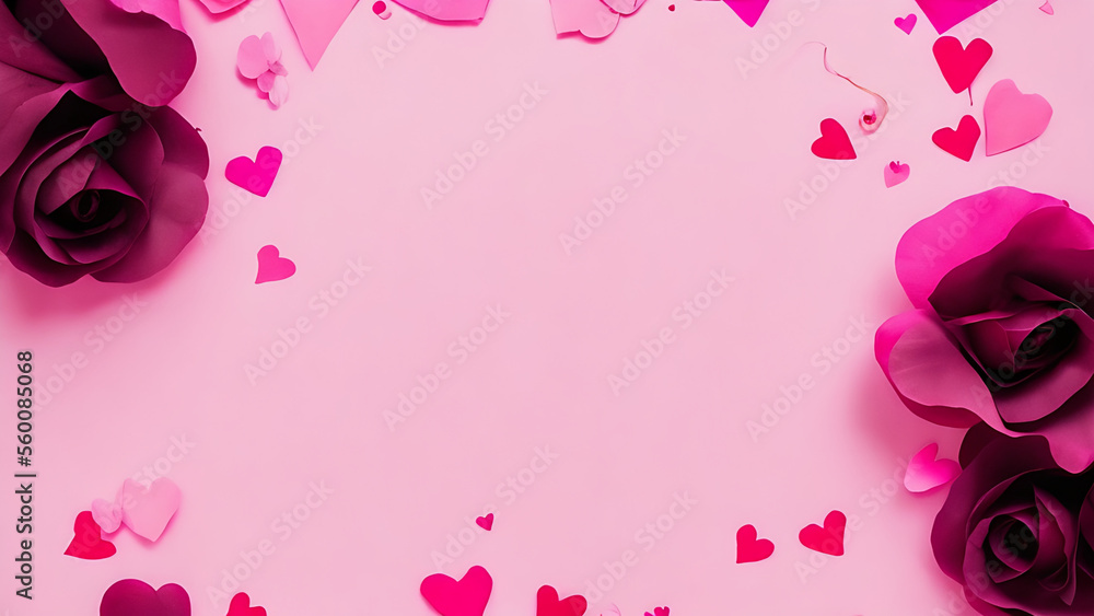 pink background with balloons, Happy Valentine's card or banner, Generative AI