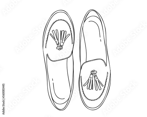 Tassel loafers. Doodle vector illustration, hand drawn, line drawing