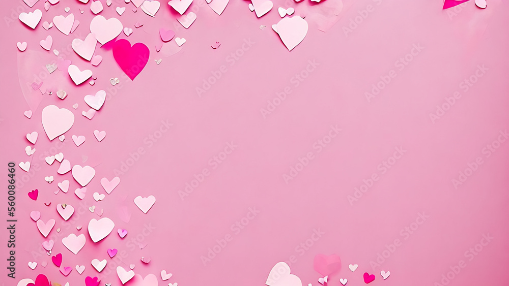 pink background with hearts, Happy Valentine's card or banner, Generative AI