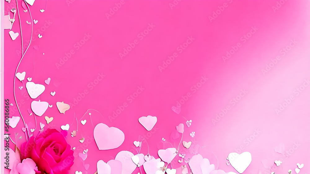 pink background with balloons, Happy Valentine's card or banner, Generative AI