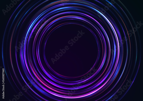 Blue violet neon laser rings abstract futuristic design. Technology vector background