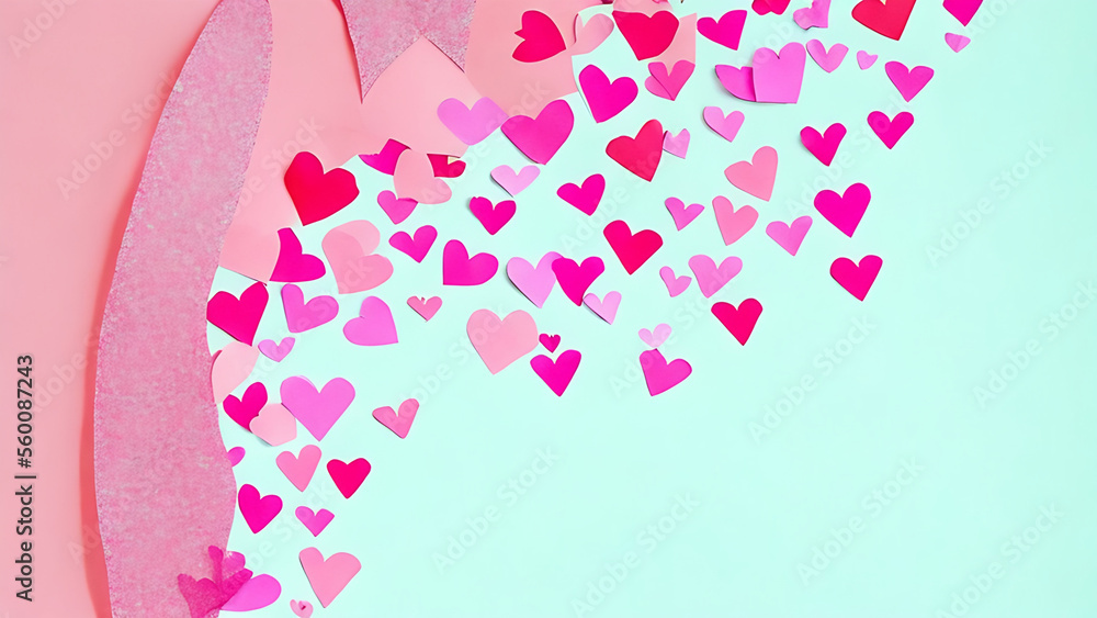hearts on blue background,Valentine's day greeting card. Lovely Happy Valentine's day minimal concept. Generative AI
