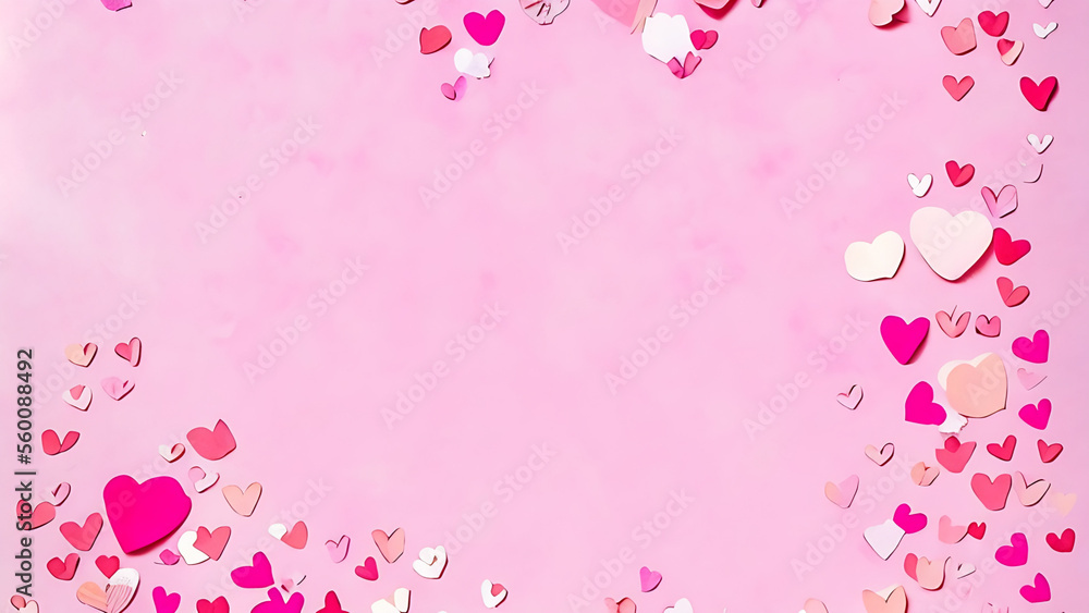 man pink hearts on pink background,Valentine's day banner, Happy Valentine's day copy space,. Generative AI