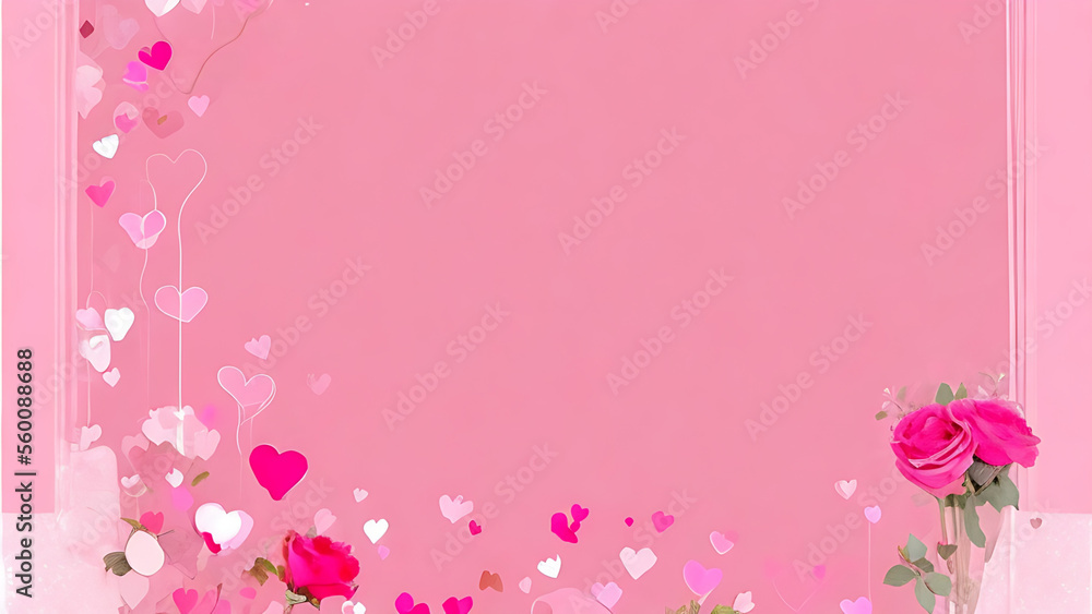 pink rose on wooden background,Valentine's day greeting card. Lovely Happy Valentine's day minimal concept. Generative AI