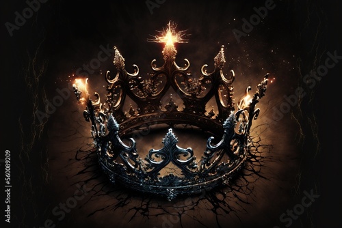 The majestic royal crown of darkness made of precious metal and stones of the Middle Ages. The symbol of ancient power. AI