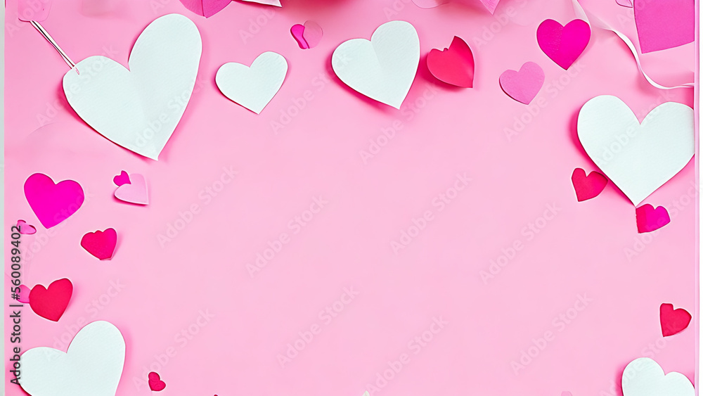 pink background with balloons, Happy Valentine's card or banner, Generative AI