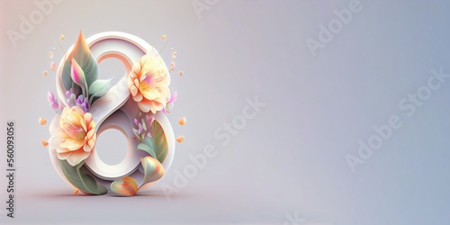 Illustration of number 8 and floral decoration for background and banner for 8th march women's day with copy space photo