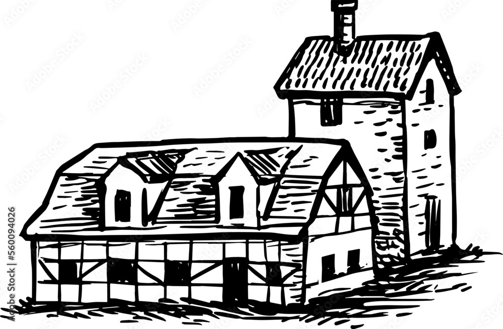 Old houses ink sketch.