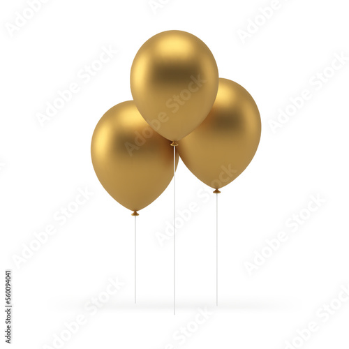 Three golden 3d air balloon rubber holiday party decor element realistic vector illustration