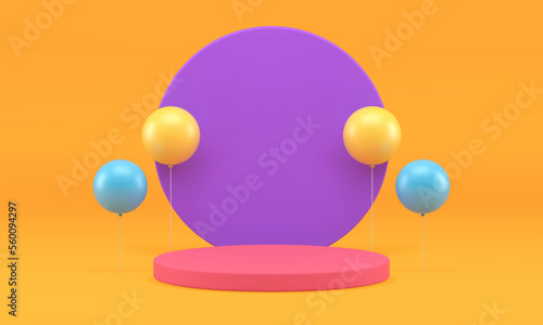 Festive party podium air balloon bright showcase for product presentation 3d realistic vector
