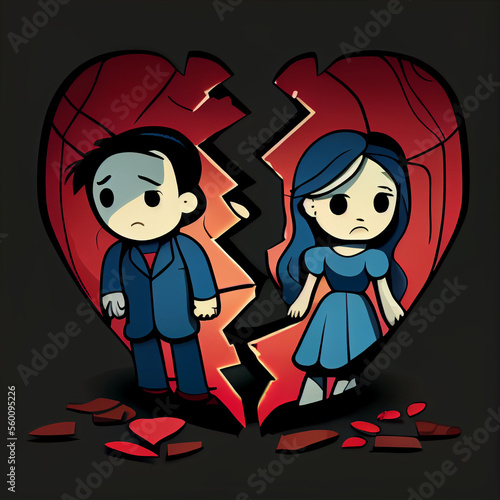 a couple are seperating heart, cartoon style generative ai photo