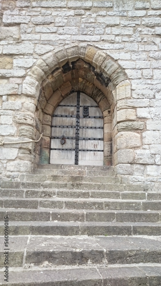 Entrance door to old stone building
