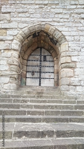 Entrance door to old stone building