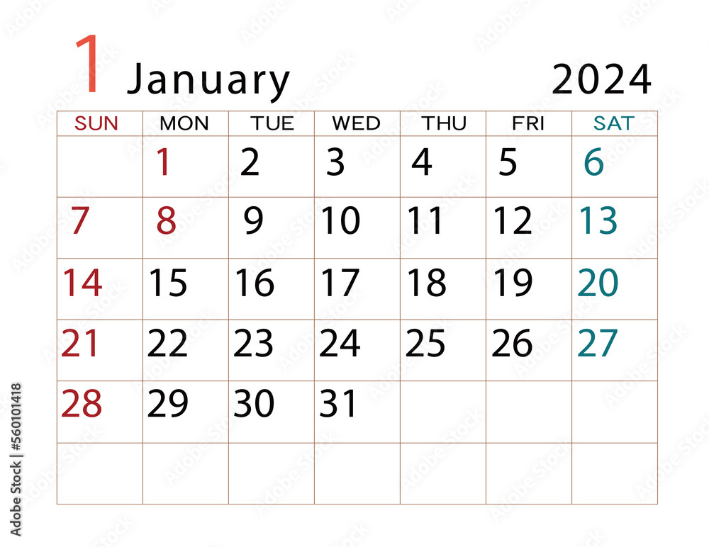 2024年カレンダー 1月 2024年カレンダー 1月
