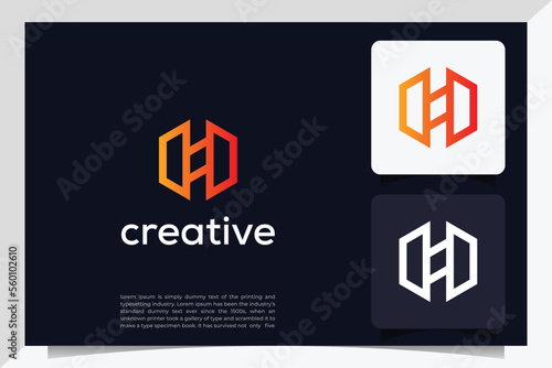 Creative unique stylish symbolic artistic circular shape black and gradient orange color H initial based letter icon logo