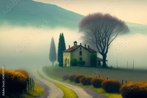 Landscape - Countryside in a Foggy Day 