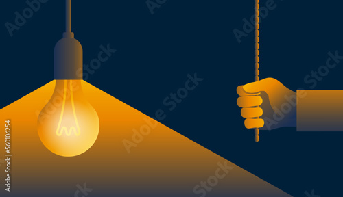 Person hand turn on the light of the lamp