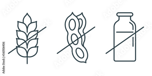 icons set - Gluten, Soy, Dairy free in thin line