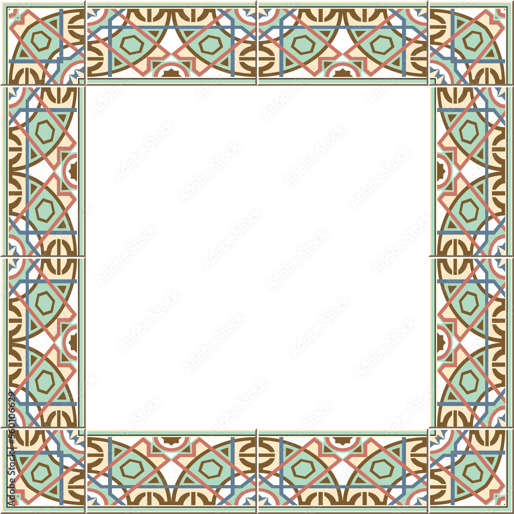 Antique square tile frame botanic garden vintage pattern geometry cross line