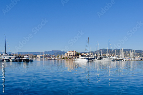 Port Cogolin France winter day with blue sky and yachts 