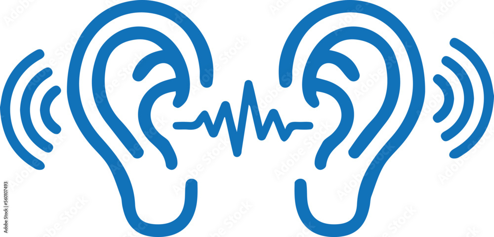 Attentively ear listen icon, hearing icon blue vector - obrazy, fototapety, plakaty 