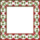 Antique square tile frame botanic garden vintage pattern red flower