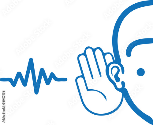 Attentively ear listen icon, hearing icon blue vector