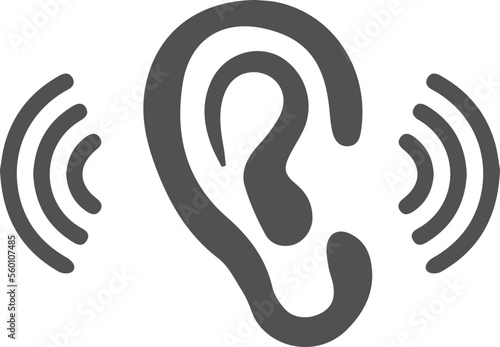 Attentively ear listen icon, hearing icon black vector