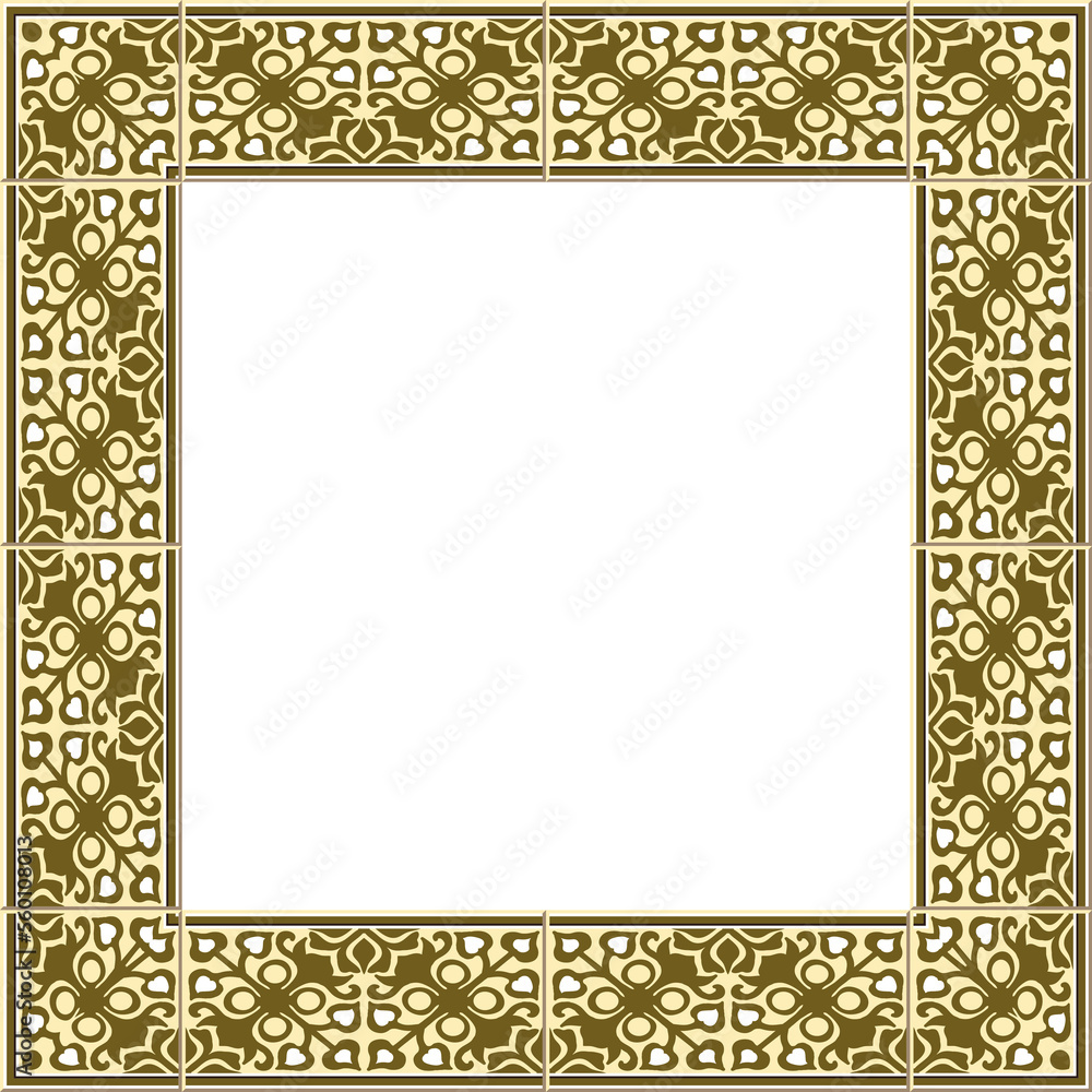 Antique square tile frame botanic garden vintage pattern golden kaleidoscope