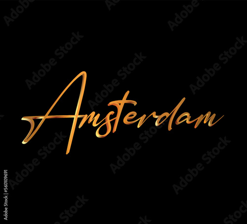 decorative 3d gold amsterdam text on black background