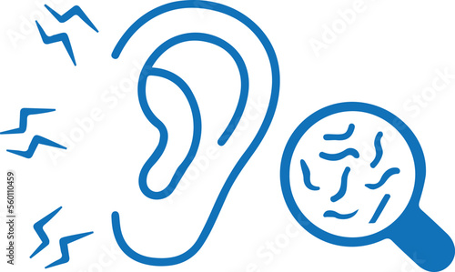 Ear infection icon, ear disease icon blue vector